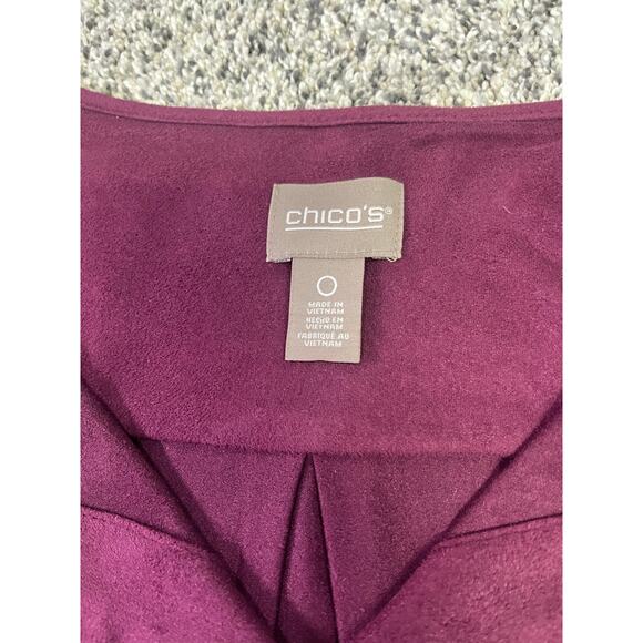Chico’s Faux Suede Ruffle Front Button Front Blouse, Long Sleeve Women’s 0 (XS) - Picture 3 of 10